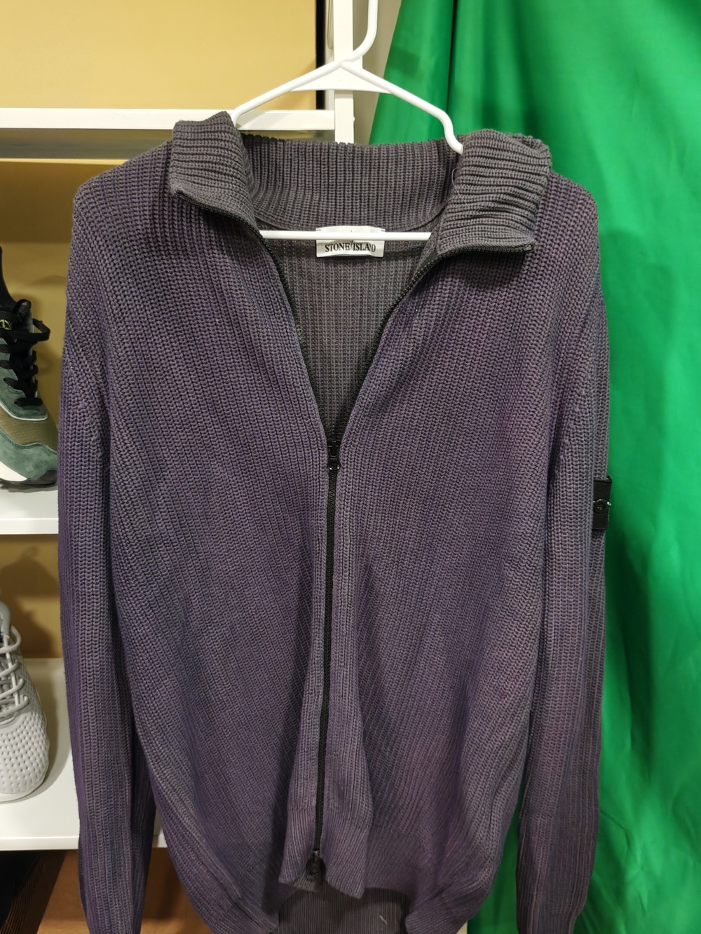 Stone Island Men’s Purple Zip-Up Knit Cardigan Sweater